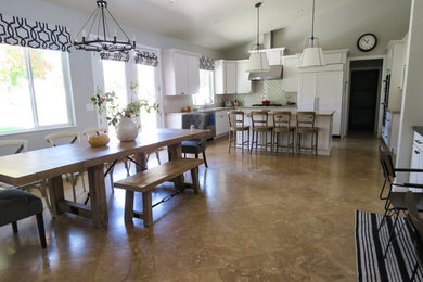 Inspiration for a travertine floor and beige floor kitchen/dining room combo remodel in Salt Lake City