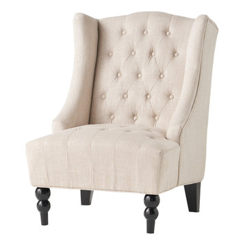 GDF Studio Clarice Tall Wingback Tufted Fabric Accent Chair, Light Beige