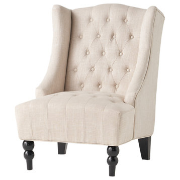 GDF Studio Clarice Tall Wingback Tufted Fabric Accent Chair, Light Beige