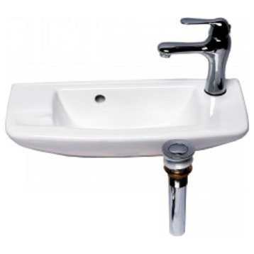 White Wall Mount small Bathroom Sink 20" with Chrome Faucet Drain and Overflow