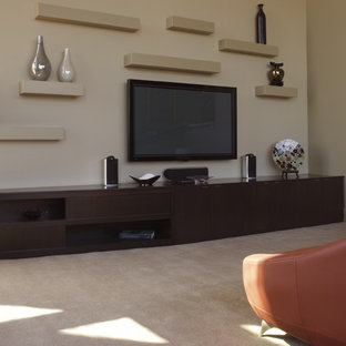 Example of a trendy home theater design in Portland