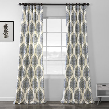 Arabesque Blue Printed Cotton Twill Curtain Single Panel, 50"x84"