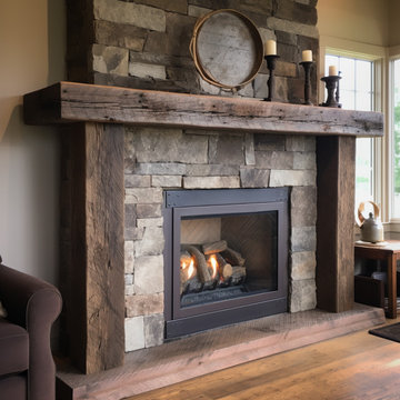 Wood Beam fireplace Mantels with Wooden Legs