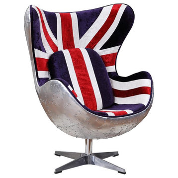 Maklaine Accent Chair with England Flag Pattern Fabric in Aluminum