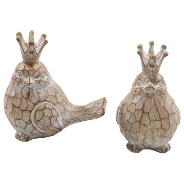 2-Piece Set Resin Birds With Crowns, Brown