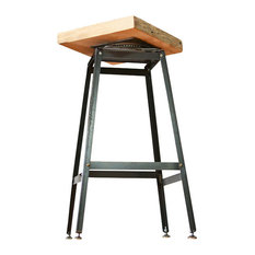 Barnxo - Reclaimed Barn Wood And Steel Swivel Stool 18x16x16, Antique Oak - Bar Stools and Counter Stools