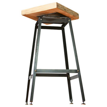Reclaimed Barn Wood And Steel Swivel Stool 25x16x16, Scorched