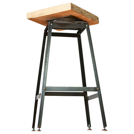 Reclaimed Barn Wood And Steel Swivel Stool 25x16x16, Beeswax