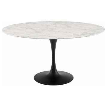 Hawthorne Collections 60" Round Top Modern Metal Dining Table in Black/White