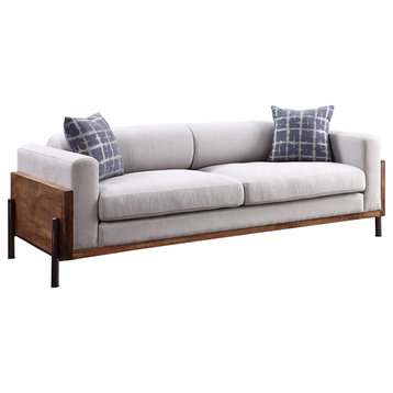 Pelton Sofa with Pillows in Fabric and Walnut