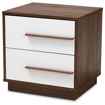 Two-Tone White and Walnut Nightstand