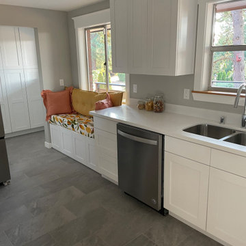 Custom Kitchen Window Bench & White Shaker Cabinetry | Tampa Kitchen Remodel