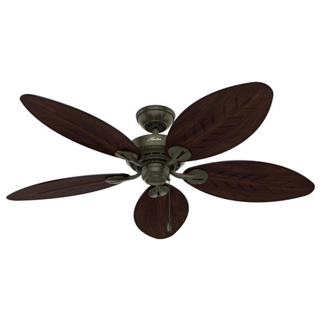 Hunter 54" Bayview Outdoor Ceiling Fan, Provencal Gold With Pull Chain
