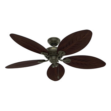 Hunter 54" Bayview Outdoor Ceiling Fan, Provencal Gold With Pull Chain
