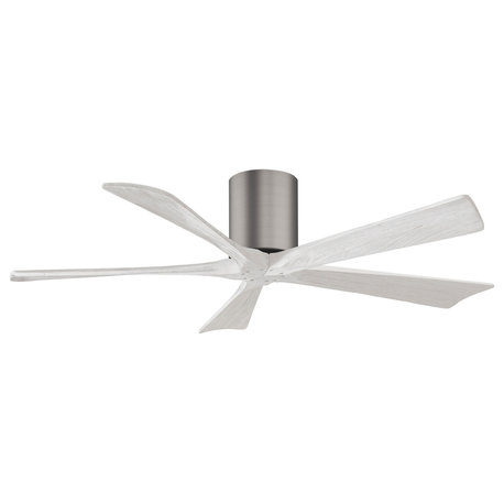 Irene-5H Flush Mounted Ceiling Fan, Brushed Pewter, Matte White Blades, 52"