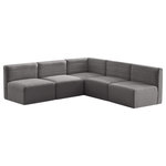 Meridian Furniture - Quincy Velvet Upholstered 5-Piece L-Shaped Modular Sectional, Grey - Show them all that less is more with the minimalist look of this Quincy velvet cloud-like comfort modular sectional. This elegant chair features a simple design that's all about comfort and modern style. The soft grey velvet upholstery is sleek to the touch, and the back of the unit features deep horizontal channel tufting for a look that wows. Because this is a modular seating option, you can pair it easily with other items in the Quincy collection to create a look you love. Latches underneath make it easy to mix and match items from the collection.