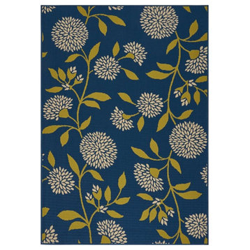 Noble House Viola 90x63" Indoor/Outdoor Fabric Floral Area Rug in Blue and Green