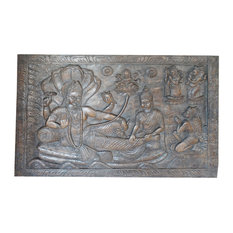 Mogulinterior - Consigned Antique Wall Hanging carved blessing Lord Vishnu on sheshnag Panel - Wall Accents
