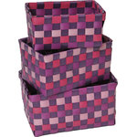 Evideco - Checkered Woven Strap Storage Baskets Totes Set of 3, Purple - *HIGH-QUALITY: This set of 3 storage baskets is made of durable polypropylene, it will last for years