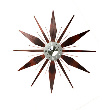 Utopia Mid-Century Modern Vintage Sunburst Wall Clock, 30"