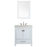 Eviva - Eviva Aberdeen Transitional Bathroom Vanity With White Carrara, White, 30" - The Eviva Aberdeen bathroom vanity with its unique and simple lines gives it an elegant yet transitional look. This model comes with a  Italian white Carrara marble countertop with beautiful gray veins. If you are looking for a bathroom vanity with limited space the Eviva Aberdeen should be on the top of your list for its unique transitional look and functionality. The vanity Includes the bathroom cabinet, countertop, white porcelain undermounted sink(s) and  brushed nickel handle/knobs.  Available in a single or double sink version in Espresso, Gray or White and in many sizes from 24 to 84 inches.