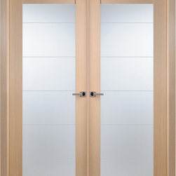 Contemporary Bleached Oak Interior Double Door Lined Frosted Glass - Interior Doors
