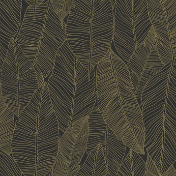 Canales Black Gold Inked Leaves Wallpaper Bolt