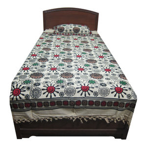 Mogul Interior - Mogul Bed Cover Indian Inspired Print 100% Cotton Bedspread Twin Size - Blankets
