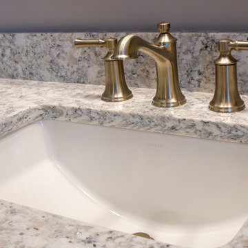 Contemporary Latte Vanity finish Bath Remodel w/ Bliss Mosaic tile wall accent