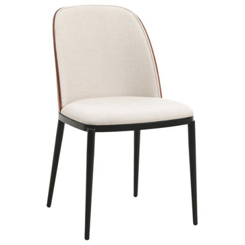 LeisureMod Tule Dining Side Chair With Upholstered Seat and Steel Frame, Walnut/Beige