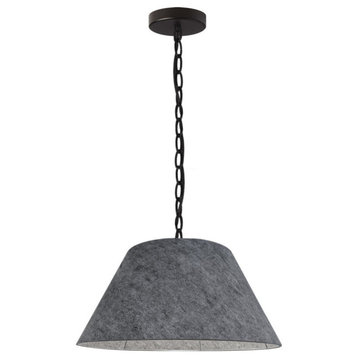 Transitional Black Modern Pendant Light With Gray Tapered Drum Shade, 14"