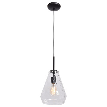 Simplicite, Cone Pendant, E26 LED, Black Finish, Clear Wavy Glass