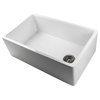 Nantucket Sinks 30" White Fireclay Farmhouse Sink Offset Drain FCFS30 with Grid