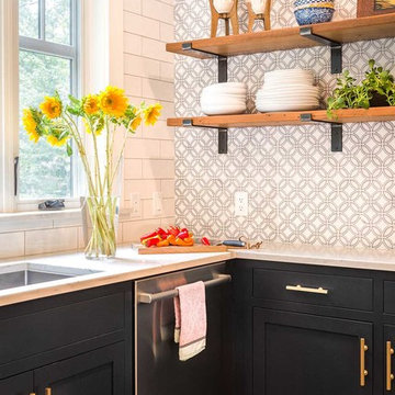 Navy and white Kitchen with Copper Accents