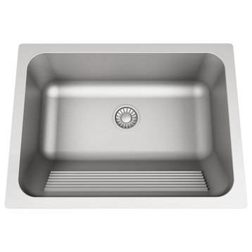Stainless Steel Laundry Sink with Built-in Washboard, 24”x18”x10”, Soft Satin