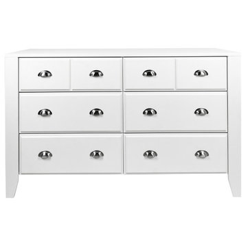 Cleary Contemporary Faux Wood 6 Drawer Double Dresser, White