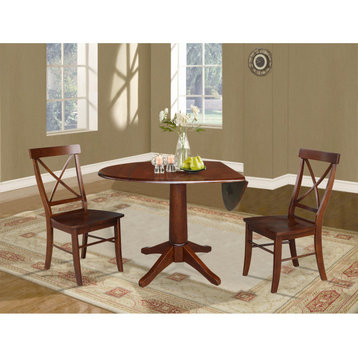 42" Round Top Pedestal Table with Two Chairs, Espresso