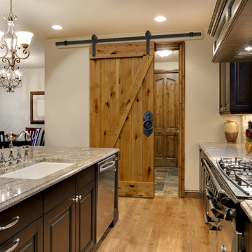 Unfinished Interior Knotty Alder Z Plank Barn Door Kit, Bronze Hardware