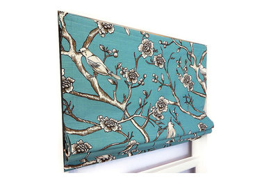 Vintage Blossom Jade Flat Roman Shade Custom Designed