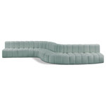 Meridian Furniture - Arc Vegan Leather Upholstered 8-Pc. S-Shaped Modular Sofa, Green - Unleash modern opulence with the Arc Vegan Leather 8pc. Sectional. Crafted for the modern connoisseur, this Sectional injects an air of refined luxury into any space. Its sleek silhouette, upholstered in supple mint green vegan leather, exudes timeless sophistication while the deep channel tufting adds textural intrigue, further elevating the chair's visual appeal. The modular design makes it a versatile chameleon, effortlessly adapting to your evolving needs and preferences. Whether you envision it gracing a chic living room corner, basking in the glow of a bedroom window, or adding a touch of drama to a home office, the Arc seamlessly complements your unique interior aesthetic.