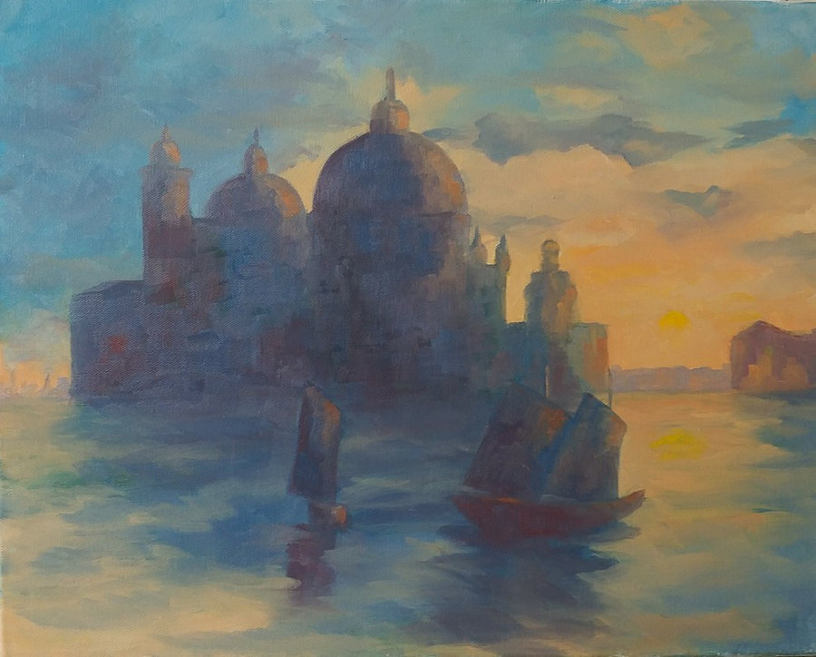 SOLD Santa Maria della Salute, Sunset, 16x20, framed