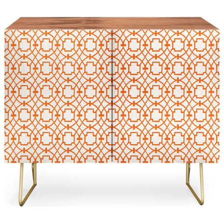 Deny Designs Burnt Orange Umbria Credenza, Walnut, Gold Steel Legs