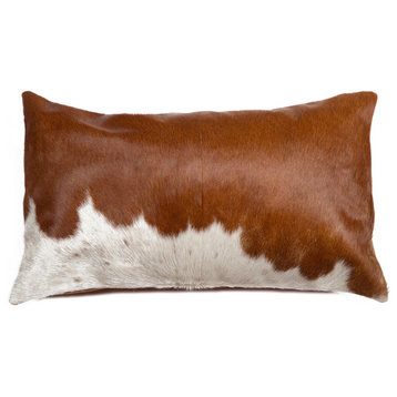 Natural Torino Cowhide Pillow 12"x20", Brown and White