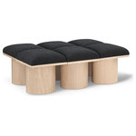 Meridian Furniture - Pavilion Black Boucle Fabric Bench, Black, Natural Finish, 46.5" W X 36" D X 17.5" H - Bring valuable seating and remarkable style to your space with this black Pavilion boucle fabric bench, an exquisite balance of style and usability for the entryway, bedroom, and beyond. Crafted from oak veneer with a natural finish, this bench has a 4-inch-thick seat cushion that's channel-tufted for a touch of luxury. The bench's columnar bases add a dash of art deco design, making it a captivating focal point in any room.