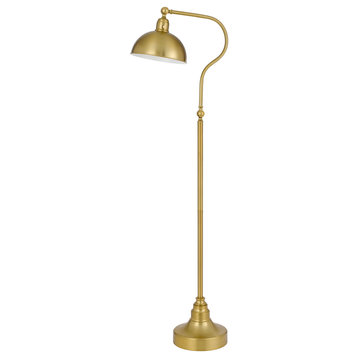 Benzara BM272207 60" Metal Curved Floor Lamp, Adjustable Dome Shade, Brass