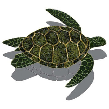 Turtle Sideview Ceramic Swimming Pool Mosaic 20"x18" with shadow