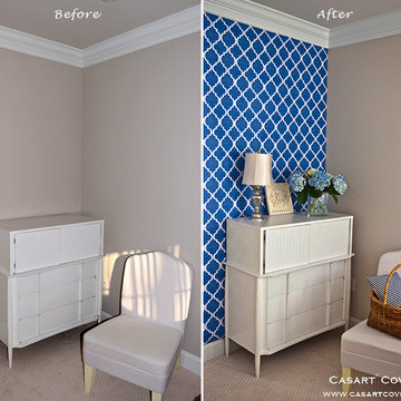 Before and after MoRockAnSoul Blue Arch Casart wallcovering