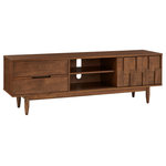 Inspire Q - Landon Mid-Century Tobacco 2-Drawer TV Stand, 70" TV Stand - Take movie nights to the next level with the Mid-Century Tobacco 2-Drawer TV Stand. With several size options to choose from, you will never have to worry about running out of space for your TV and home decor. Founded on tapered legs, this state-of-the-art TV stand features a shelf to set up multiple game consoles and DVD players with a cutout hole in the back to keep cords and wires under control. All your TV essentials can be kept in one place with two spacious drawers available to host them. One of the drawers displays a geometric and clean-cut pattern to enhance a contemporary aesthetic. A tobacco finish complements all color schemes and a sturdy wooden construction promises durability for years to come.