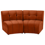 Meridian Furniture - Limitless Velvet Upholstered 2-Piece Modular Sectional, Cognac - Invest in your home's comfort with this Limitless loveseat. This modular unit offers tons of flexibility in the number of ways that you can put each piece in the Limitless collection together to get the ideal customized look. Upholstered in cognac velvet, this beautiful piece is soft and cool to the touch, so you can feel comfortable from every angle. Button and channel tufting add to this unit's upscale look and contemporary charm.