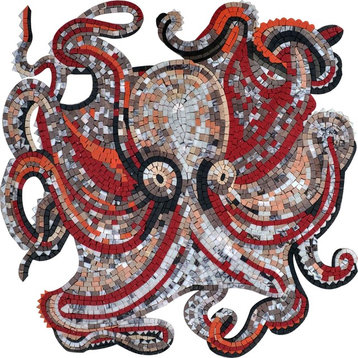 Mosaic Art, Octopus Rosso, 47"x47"
